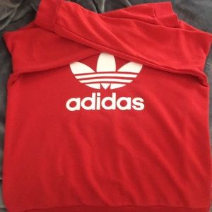 Hoodless red Adidas trefoil logo sweater
